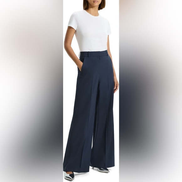 Theory Pants - THEORY Oxford Wide Leg Pants Nocturne Navy